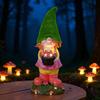 Solar Garden Gnome Statue with LED Light Holding Flower Basket Flocking