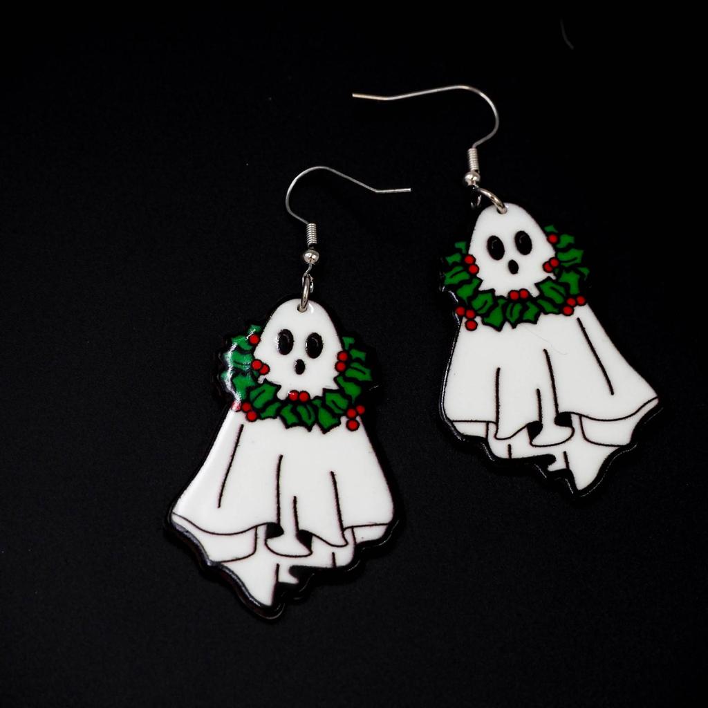 Acrylic Halloween Ghost Earrings - Cute and Simple Cartoon Design for Christmas