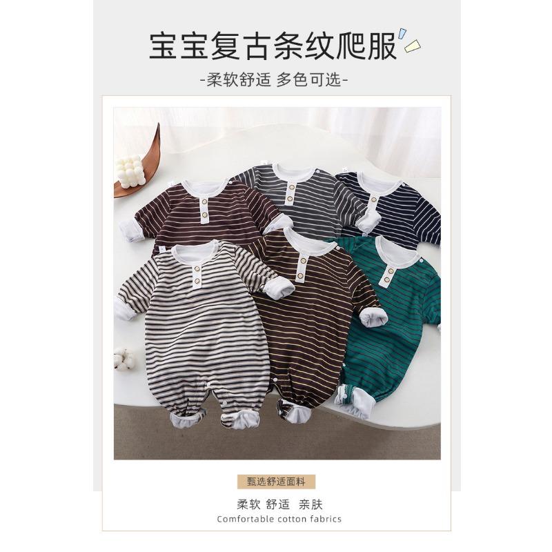 Long Sleeve Striped Round Neck Infant Baby One Piece Romper Crawling Jumpsuit