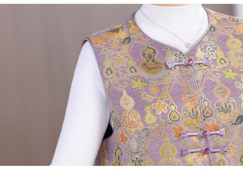 2026 Spring Chinese Jacquard Frog Button Vest Jacket for Middle-aged Women