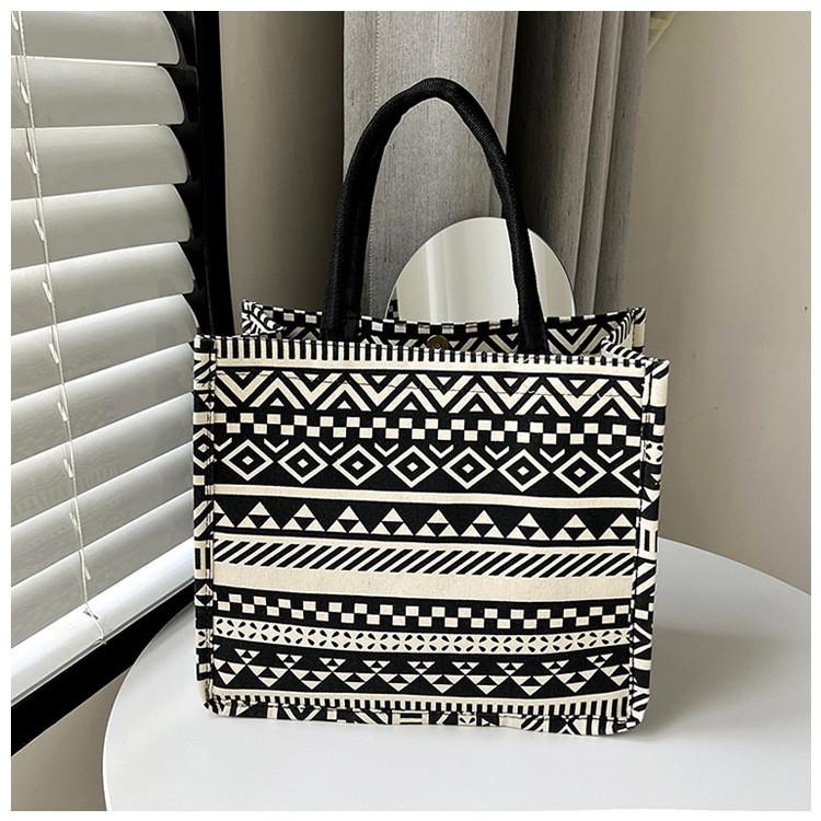 Stylish Striped Cotton And Linen Tote Bag For Women Large Capacity Fashionable Design