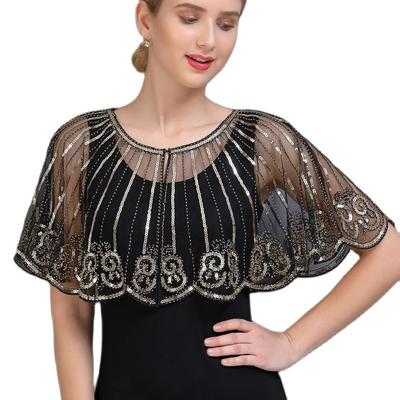 Damen 1920er Jahre Schal Abend Hochzeit Cape Pailletten Perlen Art Deco Stripped Paisley Flapper Bolero Gatsby Motto Party Shrug