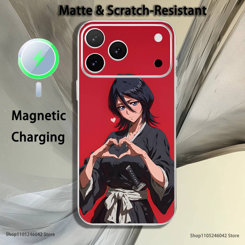 R-Rukia Anime-E KuchikiS For iPhone 17,16,15,14,13,12,11,Pro,Max,Plus Transparent White Phone Case Magnetic Wireless Charging