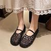 Fashion 2025 Summer New French Shallow Mouth Retro Single Shoes Women's Woven One Strap Flat Fishnet Shoes