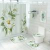 Hochwertiges Kleines Frisches Duschvorhang-Set Weiße Blumen Aufdruck Badezimmer Vorhänge Anti-Rutsch-Teppich Toilettendeckelbezug Badezimmerteppich