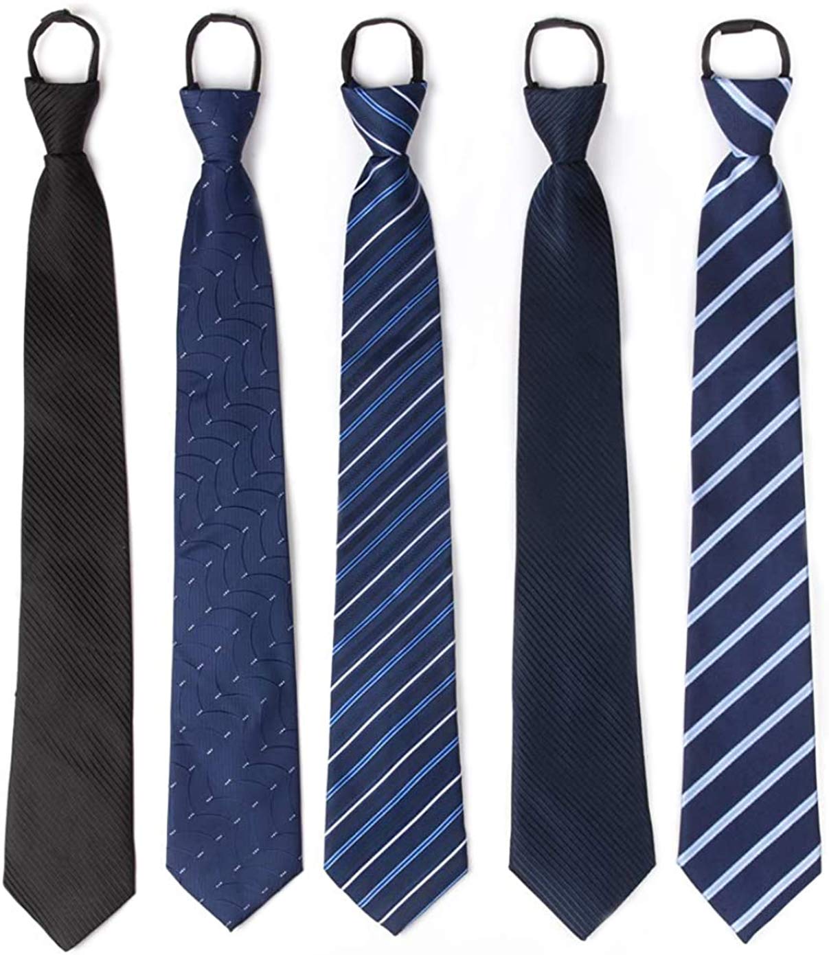 

[Little World] One-Touch Necktie - Set of 5 - Business Use, Job Hunting, Men s, No-Tie, Zip-Type, Plain, Easy to Attach (5 Seconds), Washable,