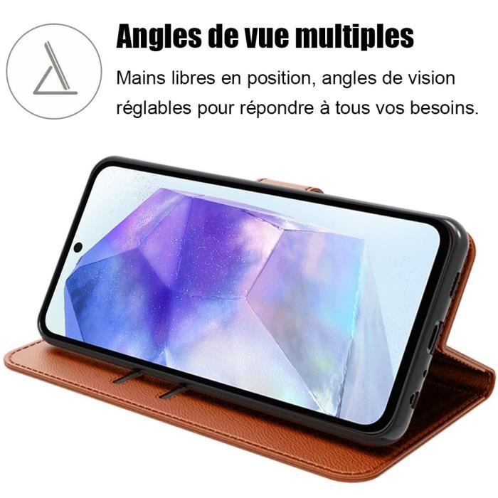 Coque pour samsung galaxy a55 5g - booling - marron - antichoc - poche à cartes - béquille réglable
