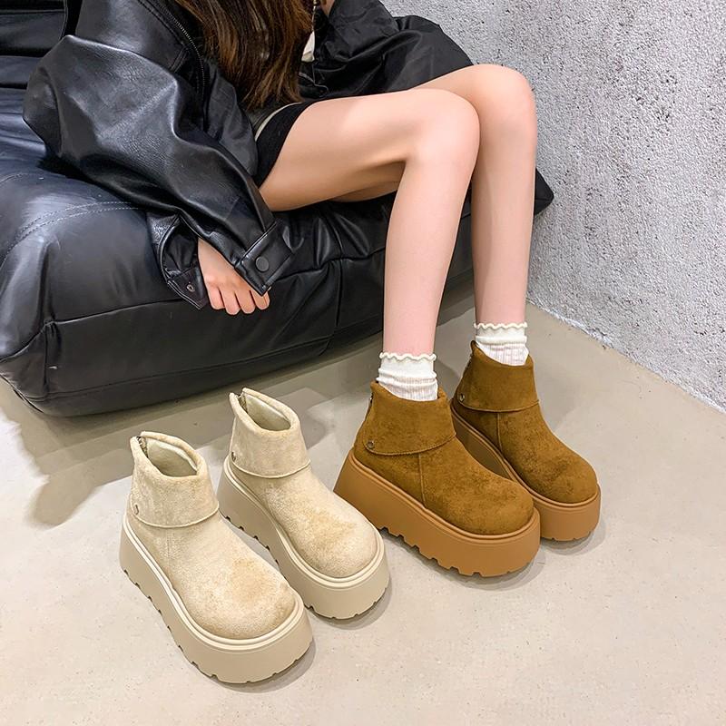 Winter Platform Heels Women Ankle Boots Keep Warm Height Increase  Short Booties Shoes Zapatos Mujer