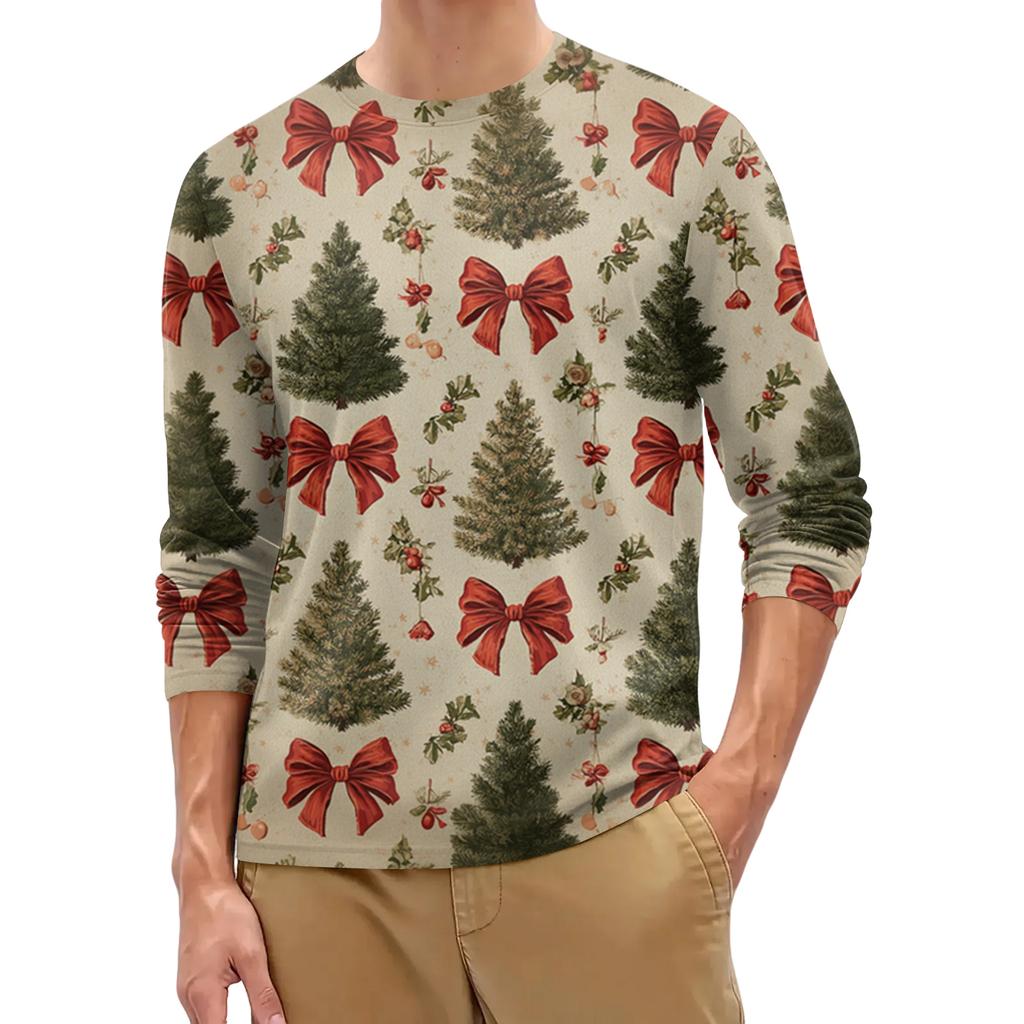 Men's Fashion Printed Round Neck Long Sleeve Bottoming Shirt Top