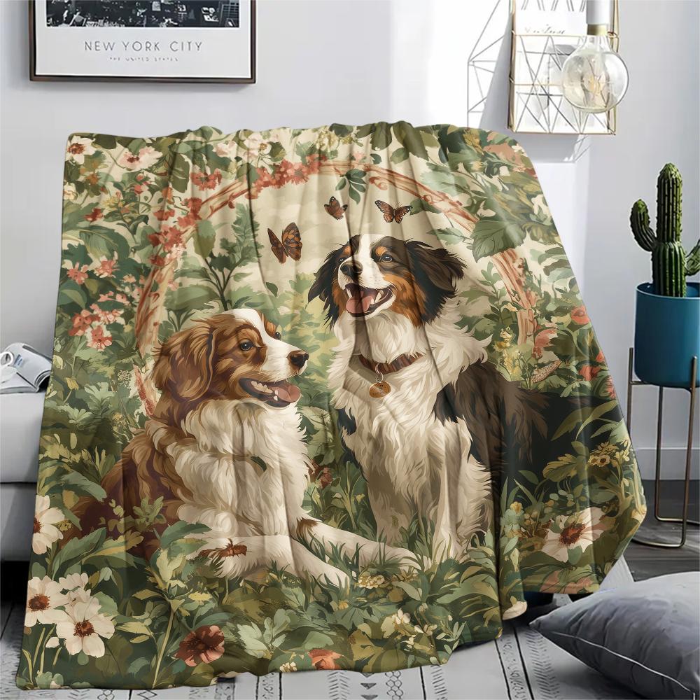 Two Australian Shepherds,pattern Flannel Blanket, High quality Comfortable for All Seasons, Home Decor, Warmth and Comfort, Perfect for Gifts.