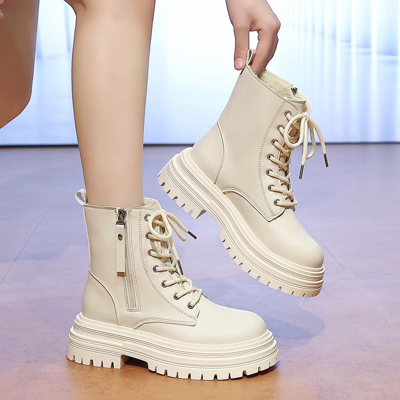 Britischer Stil Reißverschluss Samt Martin Stiefel Damen Herbst und Winter neue Mode lässige dicksohlige warme kurze Stiefel Damen