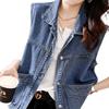 Women's Cowboy Vest Versatile Loose Jacket Spring and Autumn Workwear Pocket Vest Denim