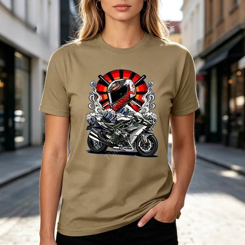 Vintage Samurai Sword Motorcycle Rider Print Tshirt Unisex Unisex Hip Hop Street Style Soft Cotton Short Sleeve
