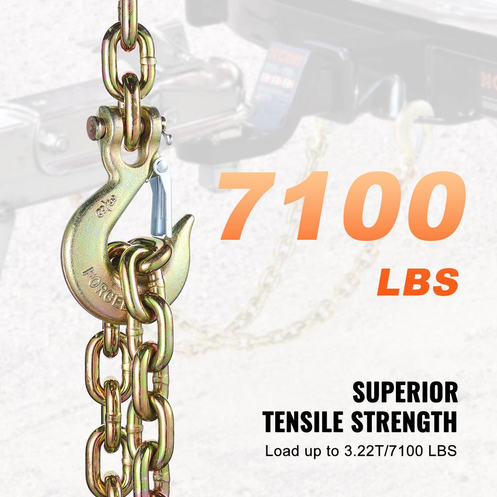 SucceBuy 2pcs G80 Transport Binder Chain 7100 lbs Tow Chain with Clevis Snap Hook Logging for Towing Truck Tie Down Binding