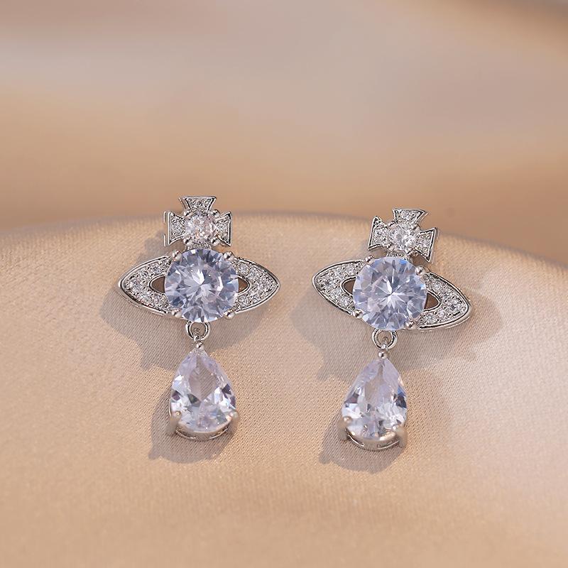 Luxurious Geometric Zircon Planet Pendant Jewelry Set for Women 2023 New Fashion Gold Color Earrings Necklace Wedding Party Accessories