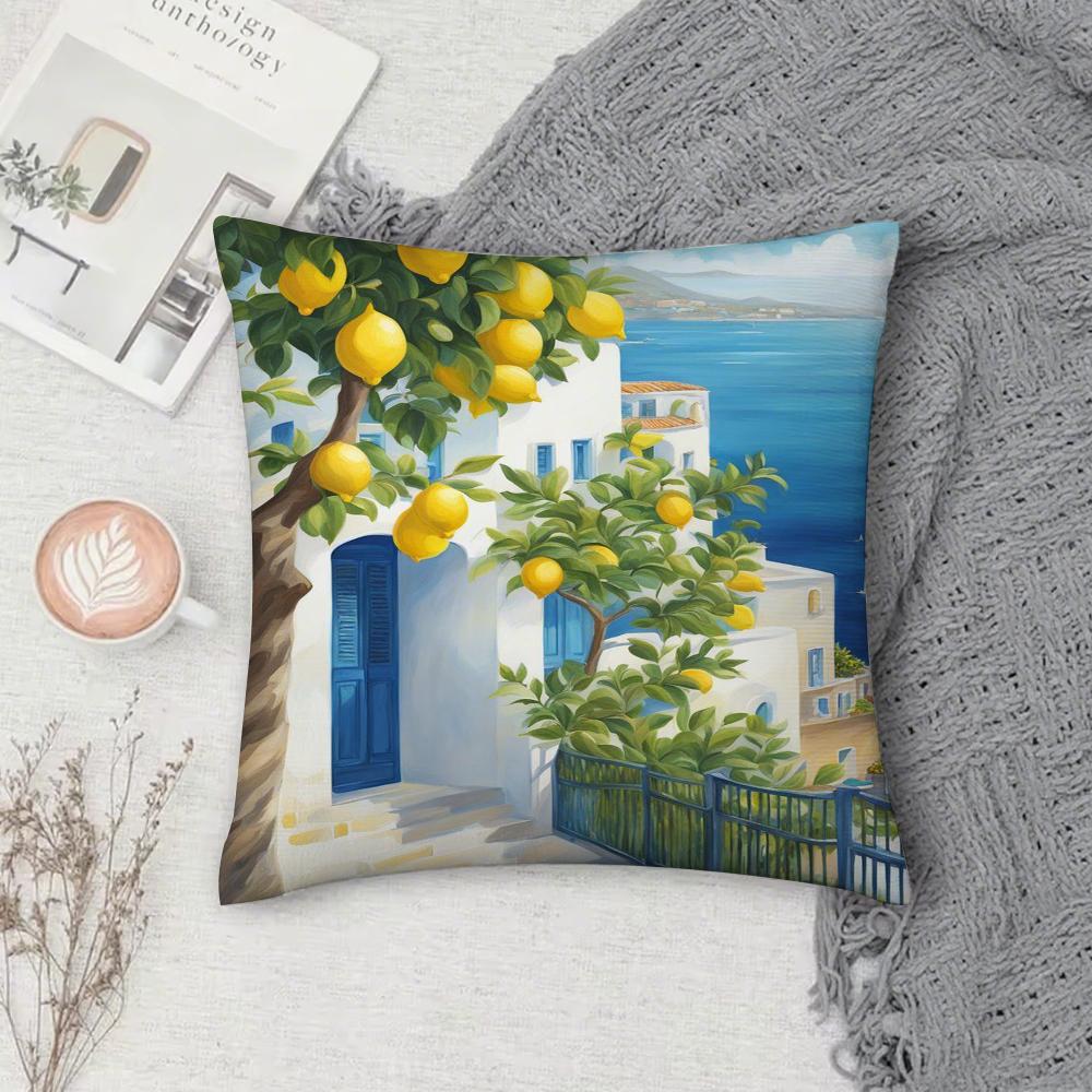 Refreshing Lemon - Themed Pillow Case Square Pillowcase Double-Sided Printing Short Plush Sofa Cushion Cover Bedroom