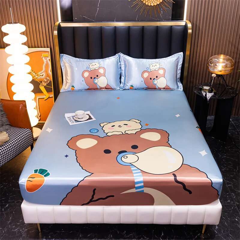 Ice Cooling Fitted Sheet - Cartoon Printed Funda De Colchón For Queen/King Beds, Smooth Kids Bed Protector (No Pillowcase)