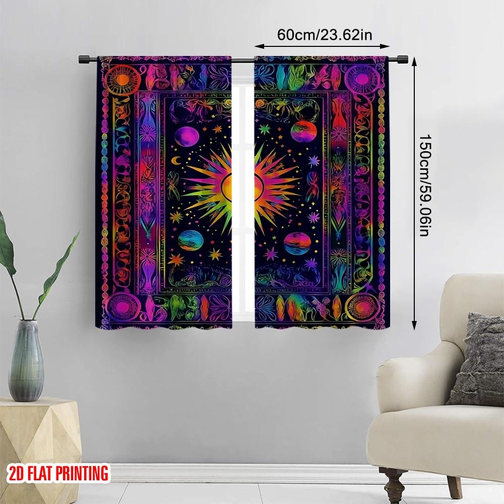 2Pcs 2D Flat printingBoho Door Curtains Sun Moon For French Door Hippie Bohemian Suitable For Bedroom Bathroom Living Room