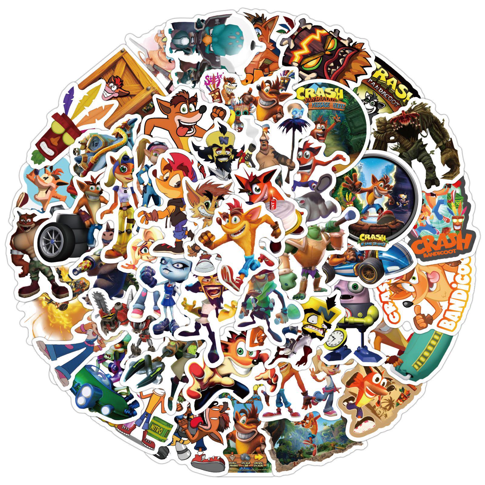 Водонепроницаемые наклейки Crash Bandicoot: 60 Листов для Бутылок с Водой и Чемоданов
