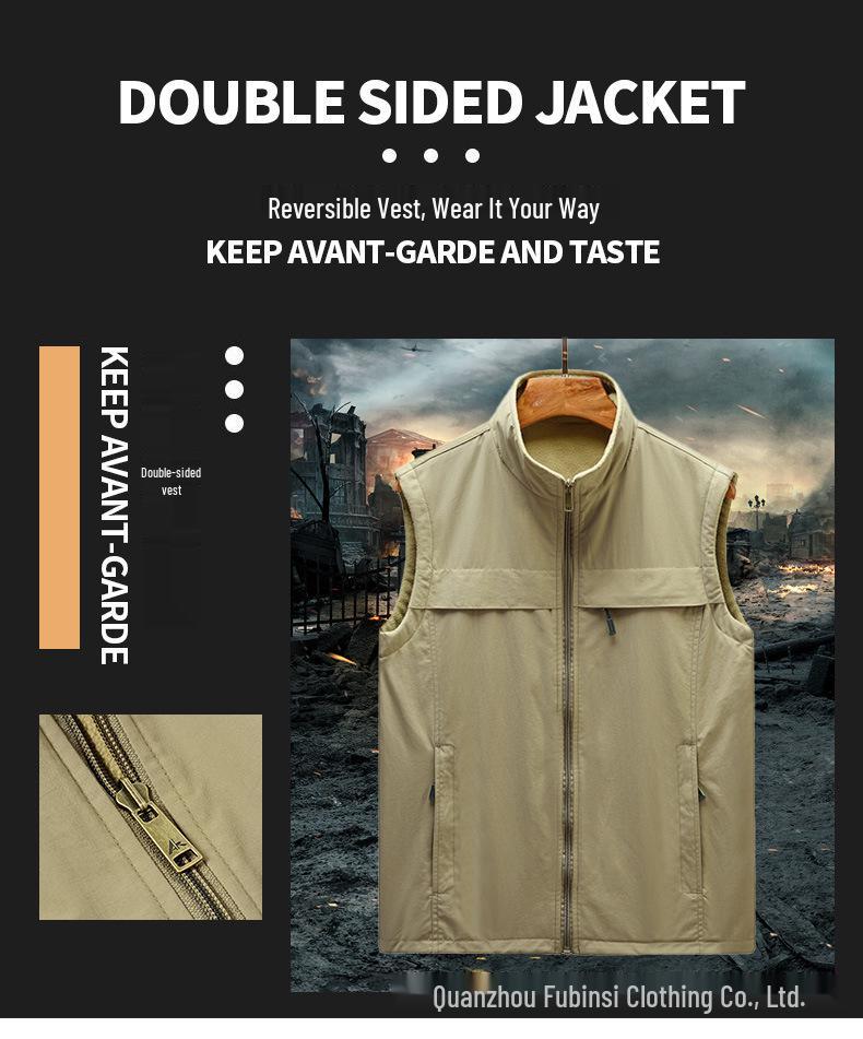 Men's Double-Sided Multi-Pocket Fleece-Lined Workwear Vest