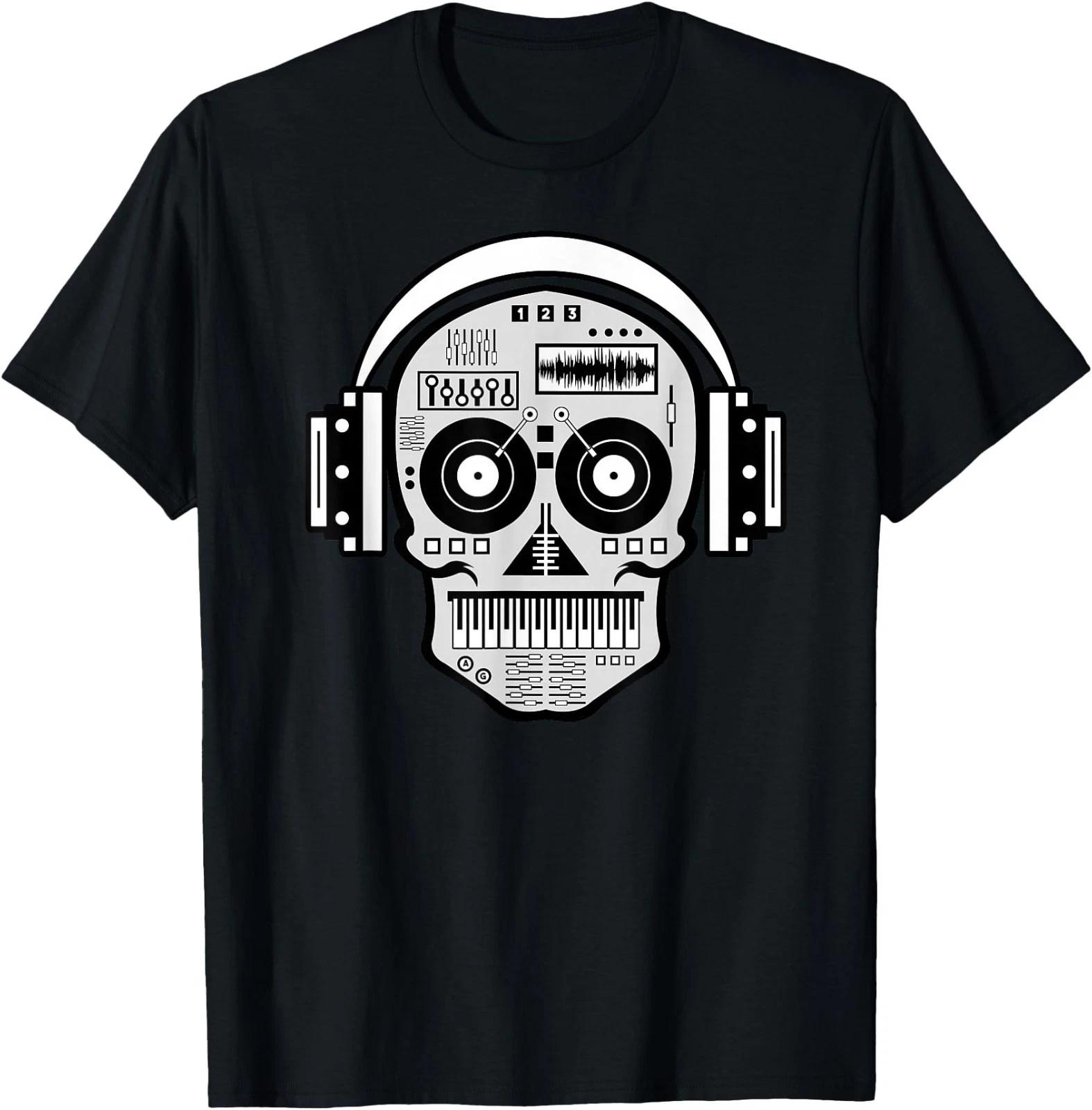 Sugarskull DJ Table Shirt | Skull Disc Jockey Headphones T-Shirt 4XL