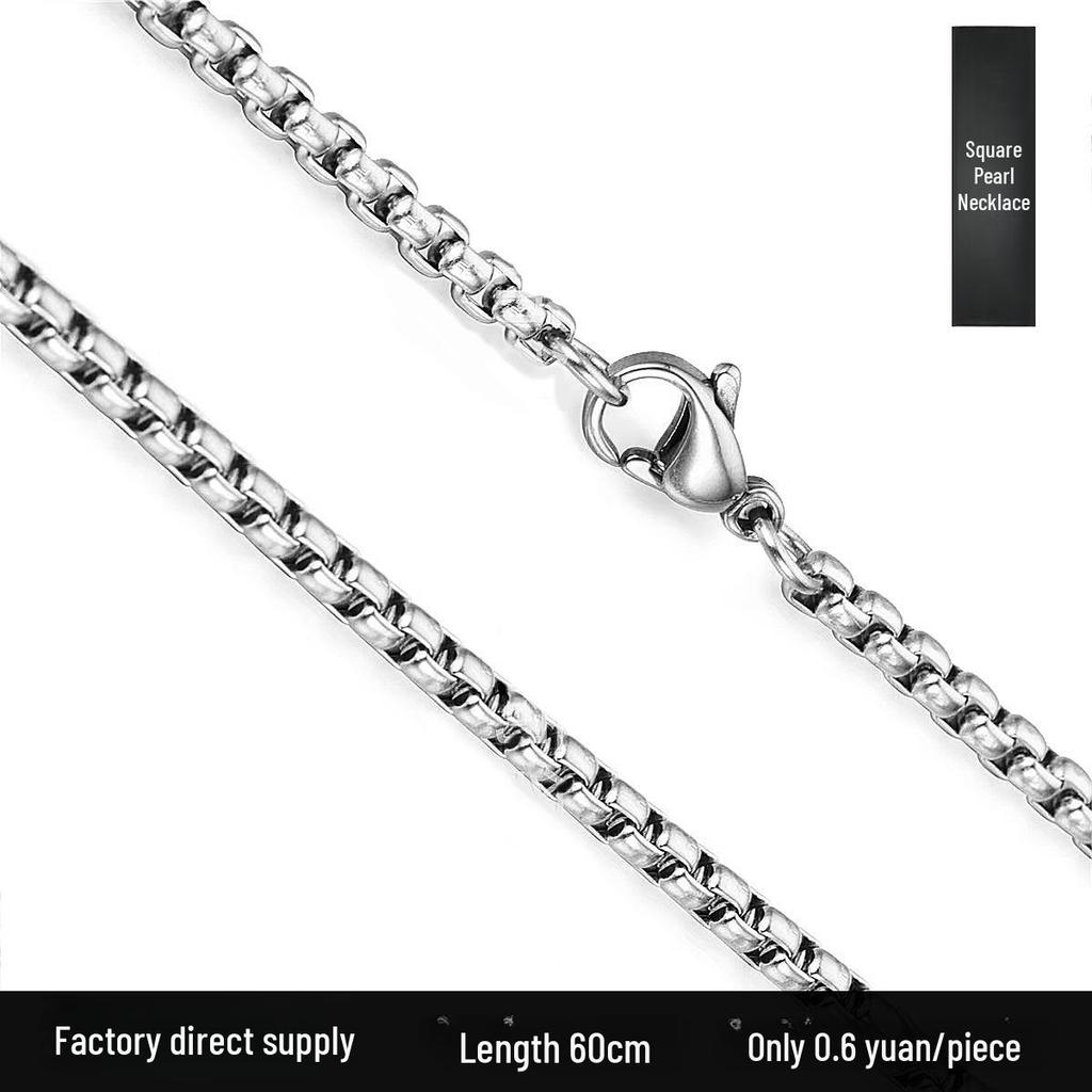 Stainless Steel Square Pearl Chain Necklace DIY Jewelry 3.0 Titanium Twist Box Chain
