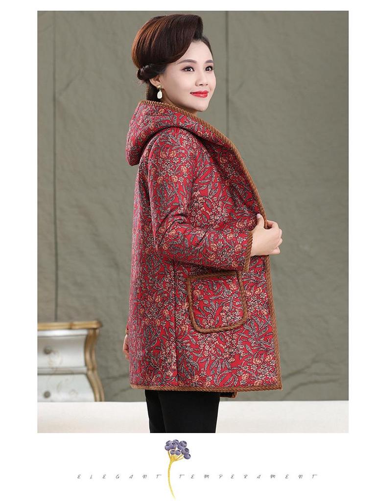 Women's Mid-Length Winter Coat with Thick Velvet Lining for Middle-Aged and Elderly