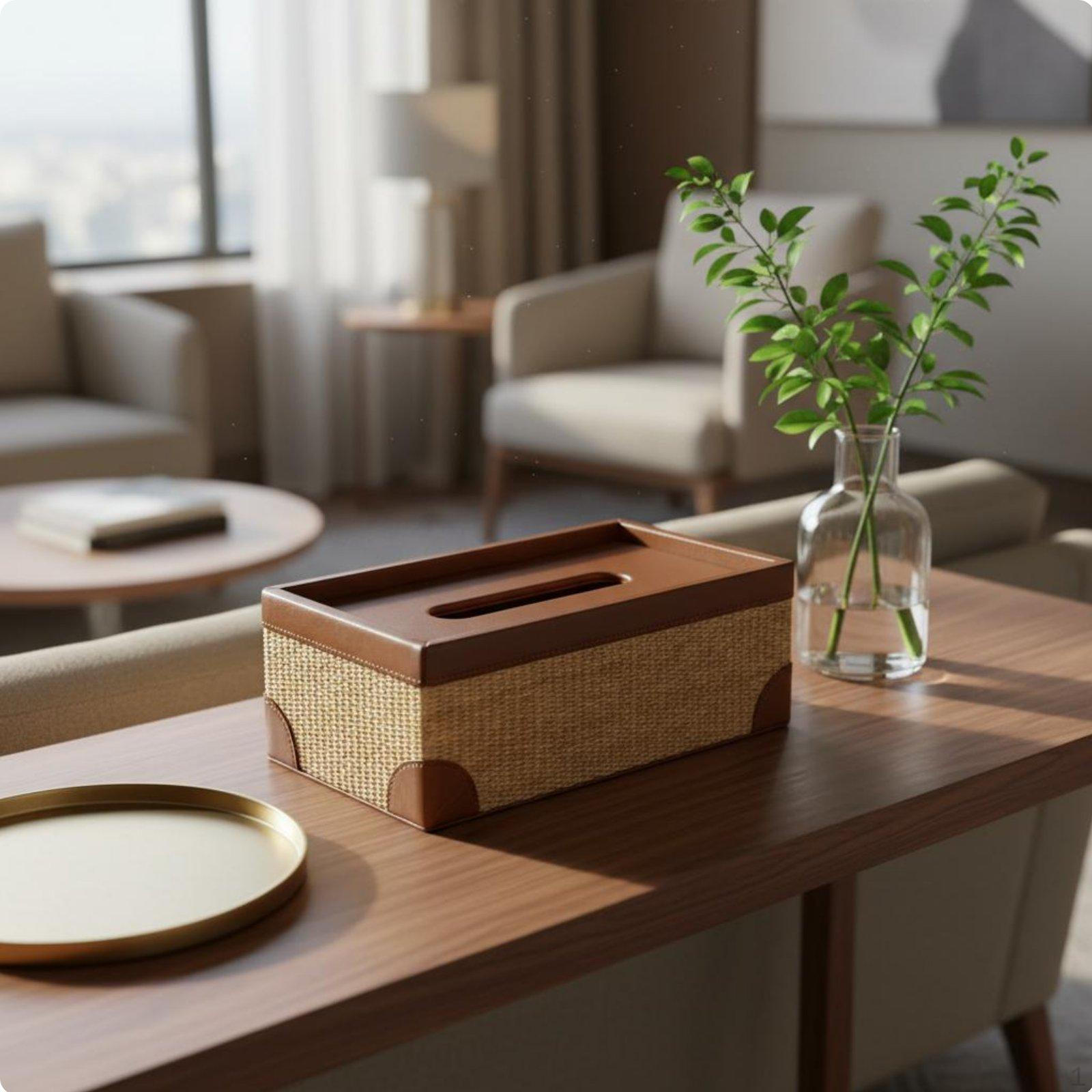 Woven Tissue Box Luxury Feel Weave Container Minimalist Rattan Style Napkin for Living