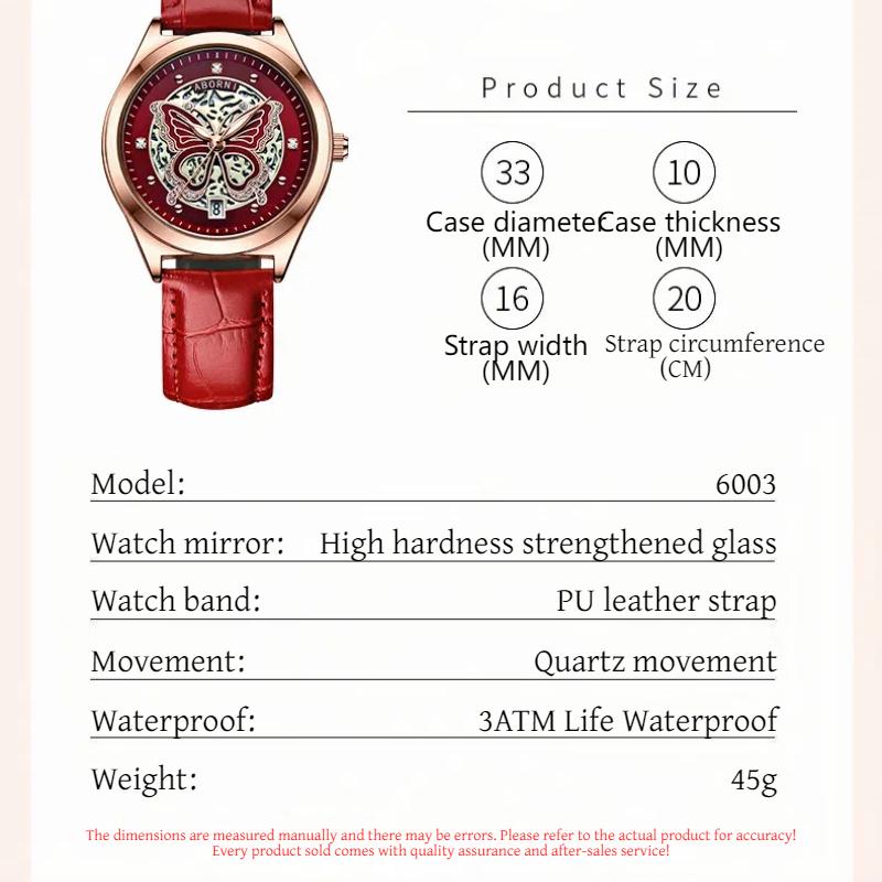 Damen Quarz Uhr Modisch Leuchtend Skelettiert Verträumt Schmetterling Wasserdicht Diamantbesetzt Kalenderuhr Weihnachtsgeschenk Uhr