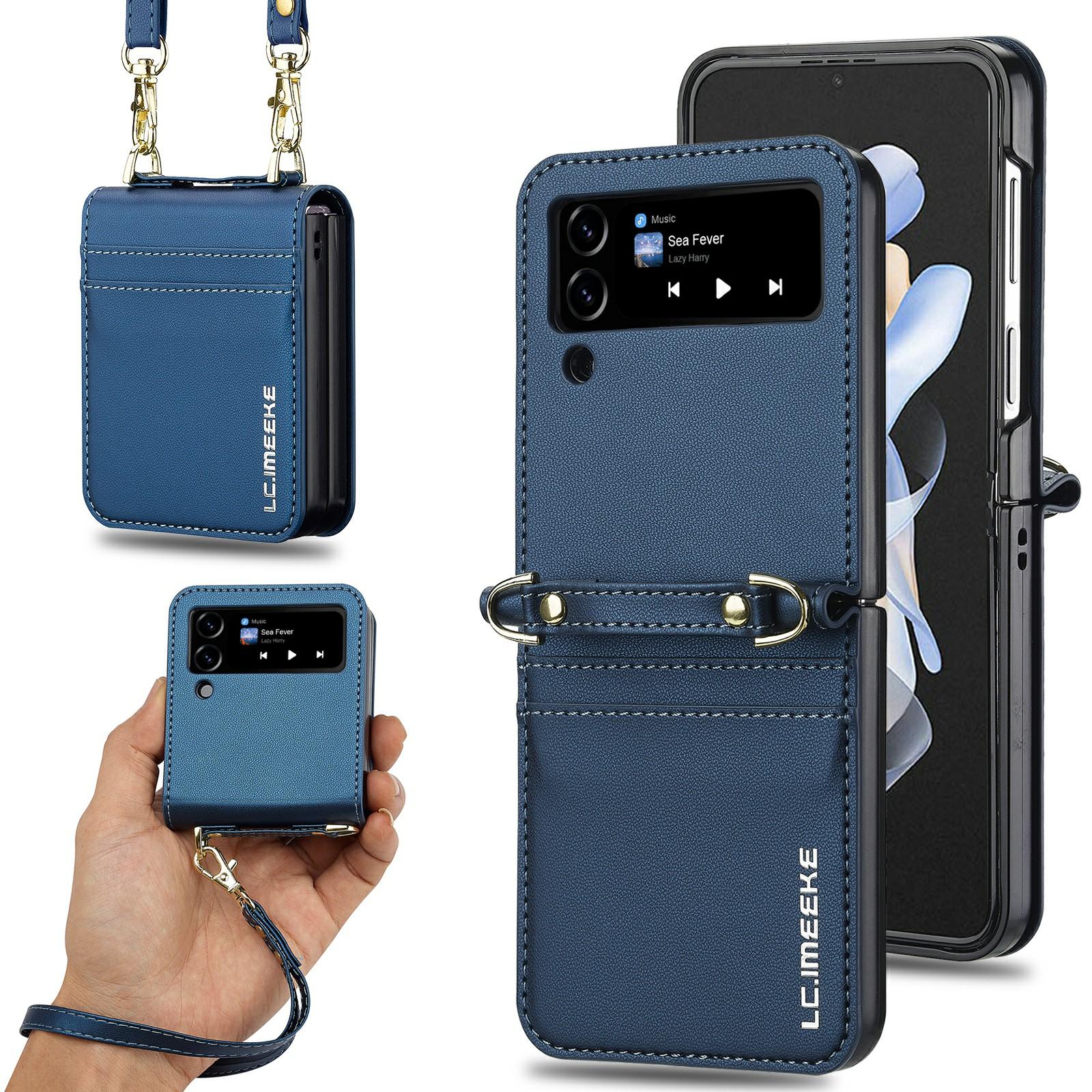

LC.IMEEKE L1 for Samsung Galaxy Z Flip3 5G Case Leather+PC Phone Cover with Straps Card Slots A