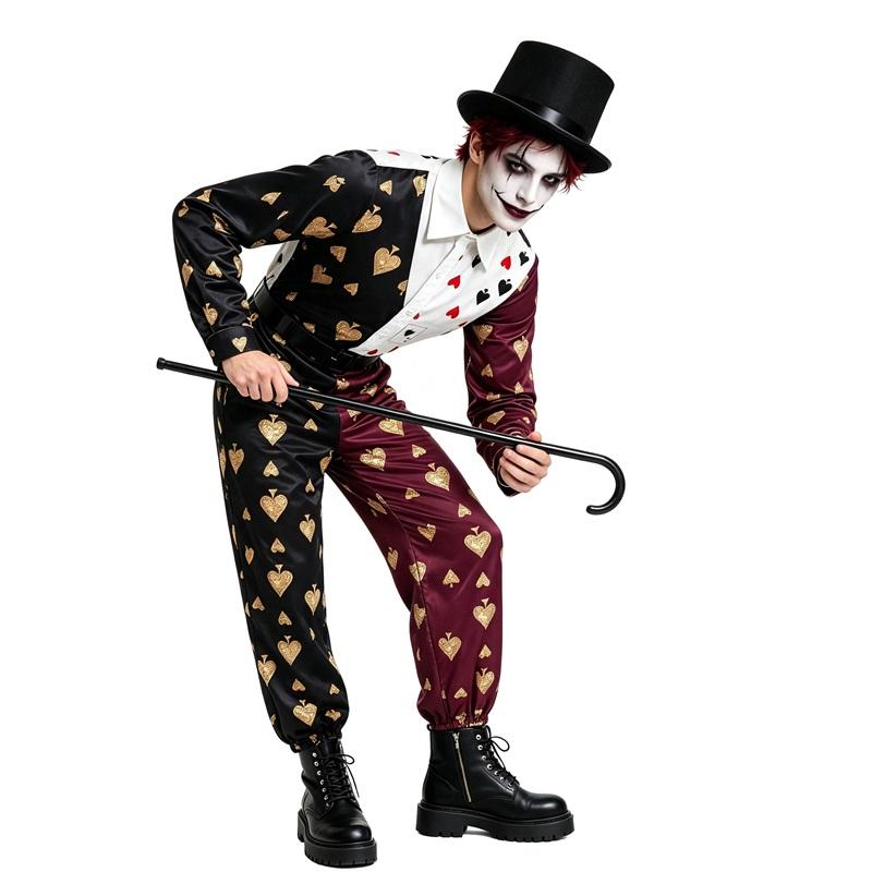 Tuta Costume Halloween Circo Stampa Carte da Gioco con Cintura per Spettacolo Teatrale