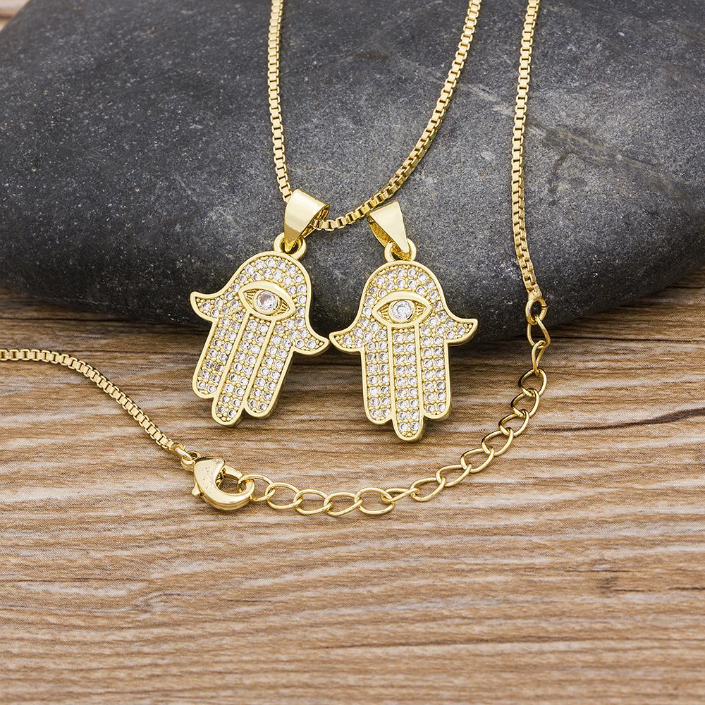 Women Men Hot Sale Hamsa Hand Necklace Gold Color AAA Zircon Evil Eye Pendant & Chain Hip Hop Turkish Lucky Jewelry Gifts