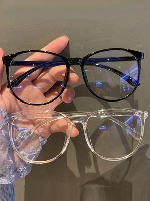 Elliptical Frame Women's Anti-blue Light Ultra-light Nude Makeup Large Frame Glasses For Students Flat Lenses 2038