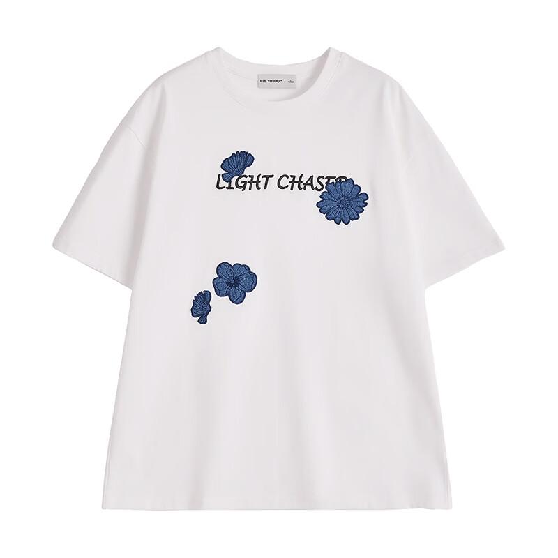 Chuyu Women's Denim Floral Short Sleeve T-Shirt