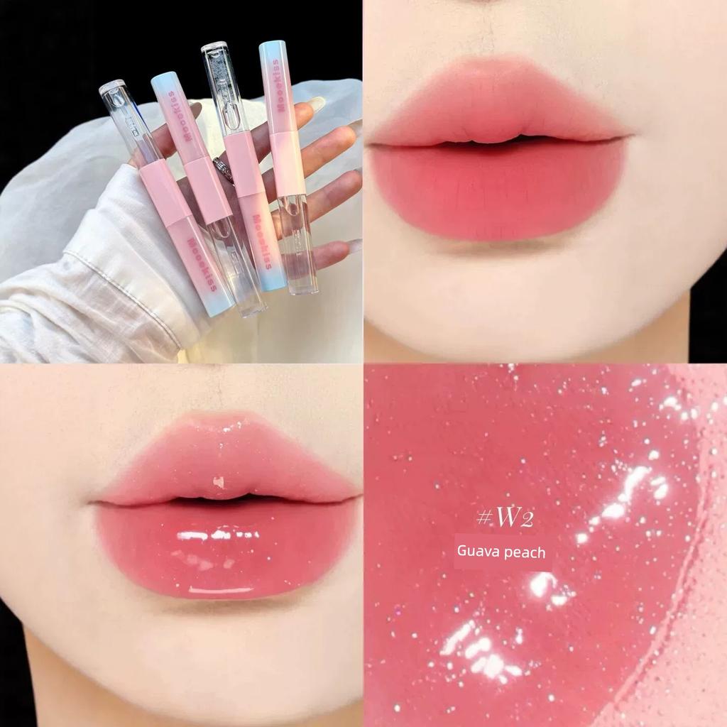 Mom's Natural Makeup Looks Like a Fresh-Faced Girl! Muke Shishi Double-Ended Lip Gloss W1 Nude Pink W4 Non-Stick Cup Korean Style Gray Pink W6