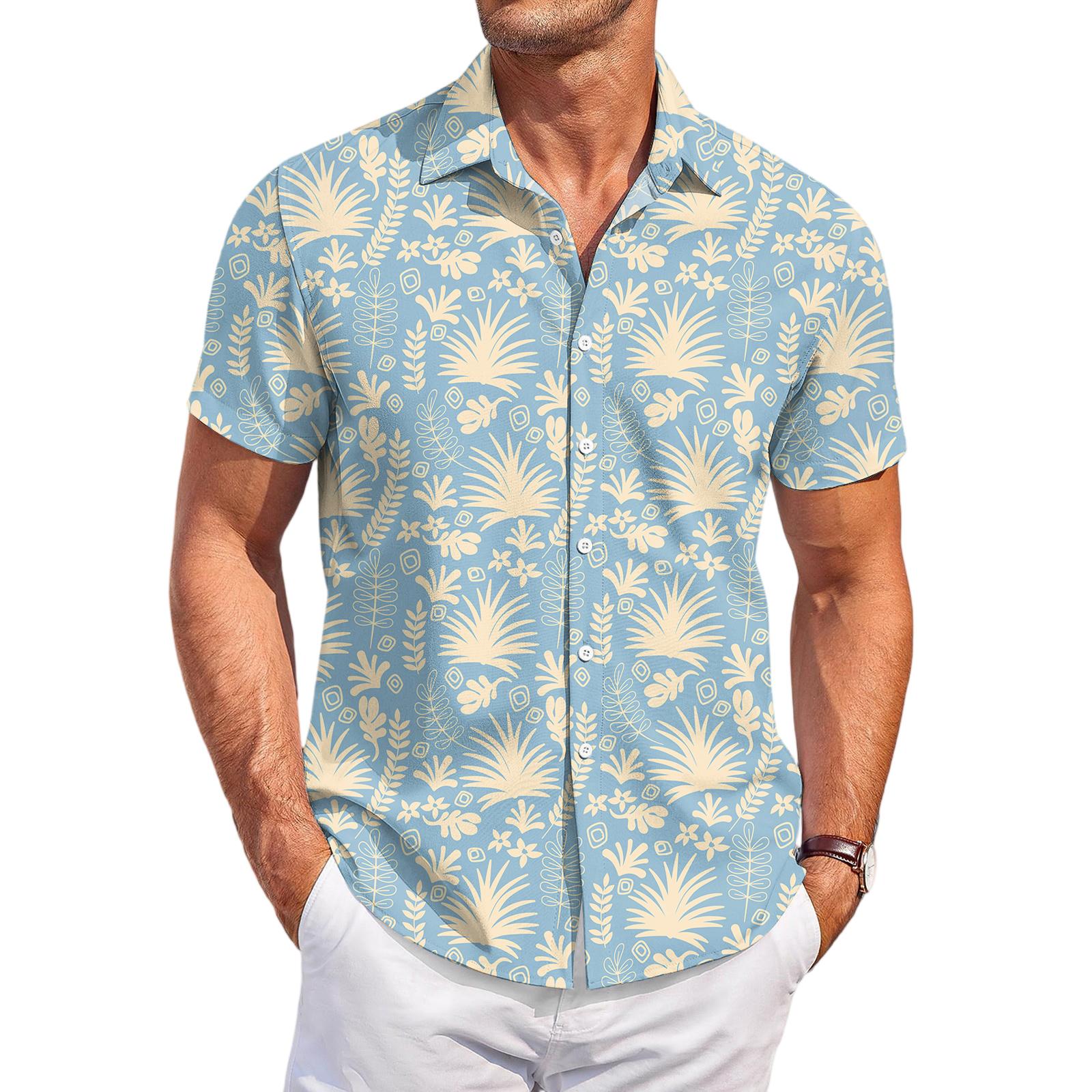 Mens Button Down Shirt with Floral Print Button Up Shirt Men Casual Fit Button Up Shirt Women Summer Mens Button Down Short Sleeve Shirt M