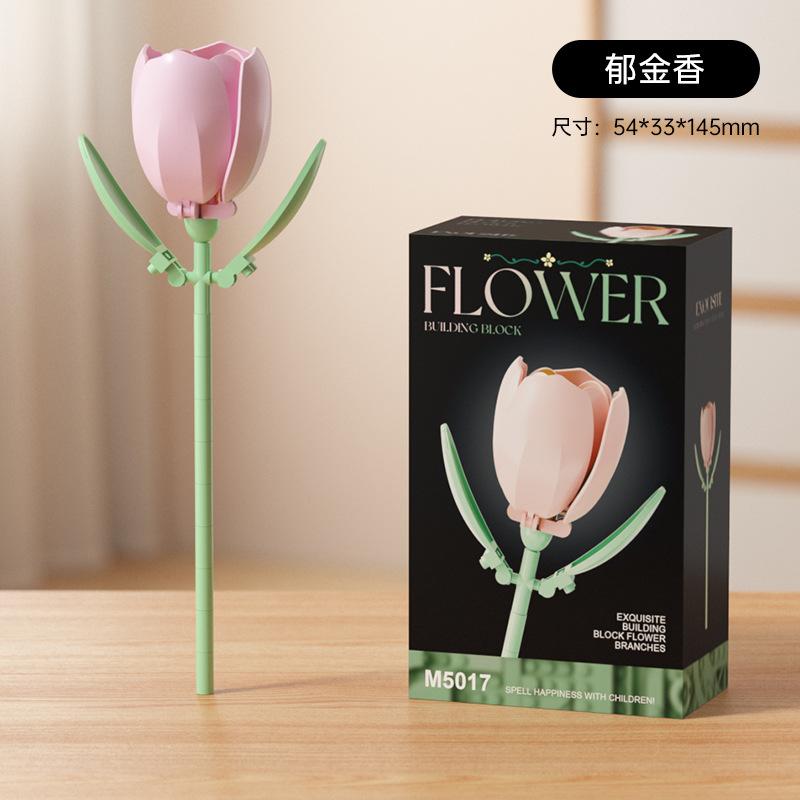 Lowers Bouquet Construction Blocks Set Lily Prickly Daisy Rose Hibiscus Flower Peony Sunflower Tulip Gardenia For Children