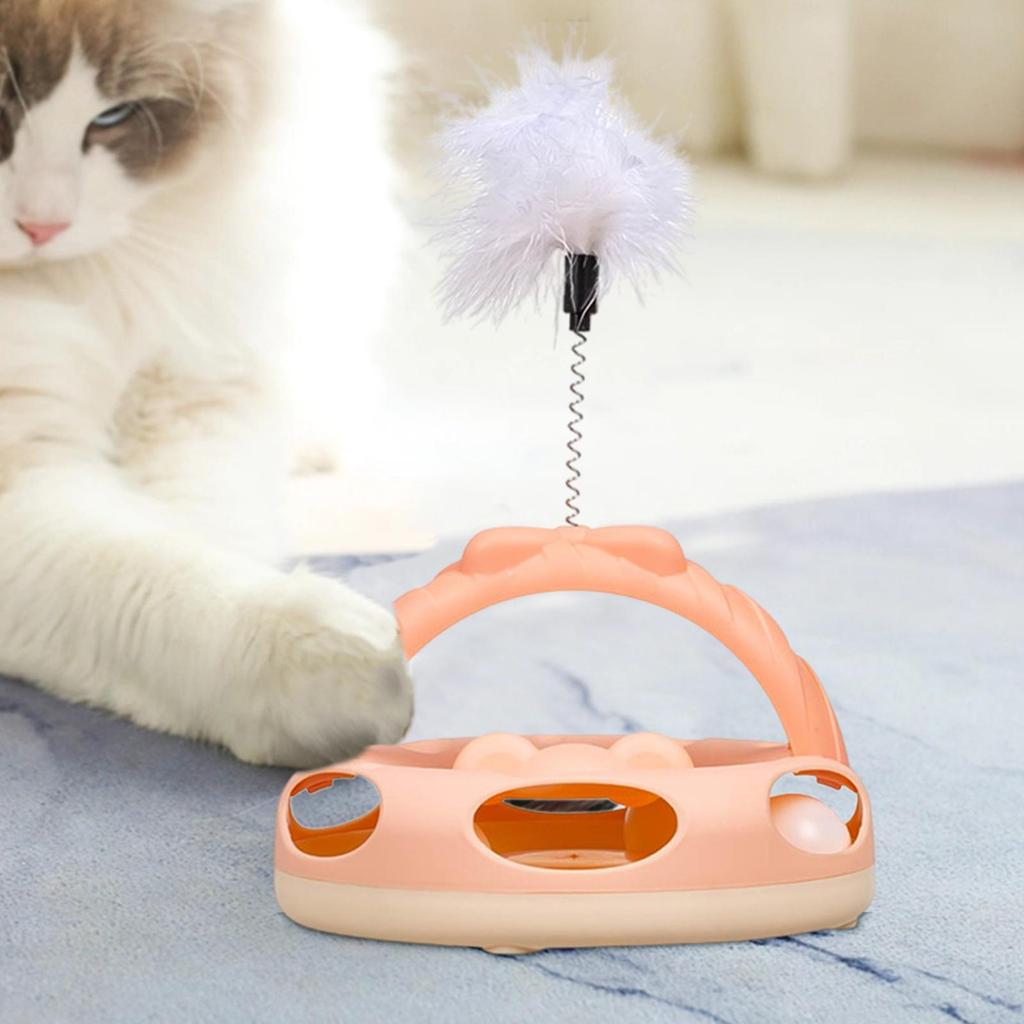 Katzen-Interaktionsspielzeug Puzzle Drehteller für Katze Kätzchen Jagdball mit Federn zur mentalen Stimulation Linderung von Langeweile Training