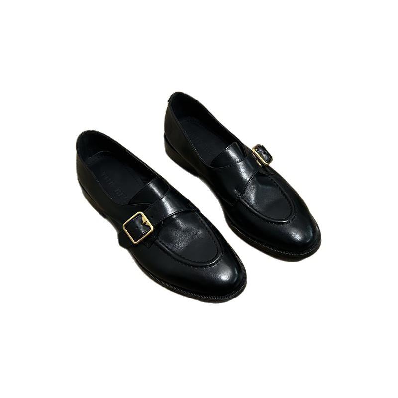New British style handmade soft leather retro square buckle one-pedal versatile loafers