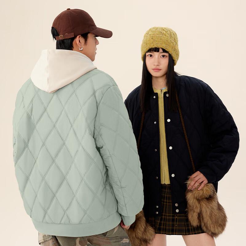 MINISO Men's Diamond Quilted Fleece-Lined Padded Baseball Jacket