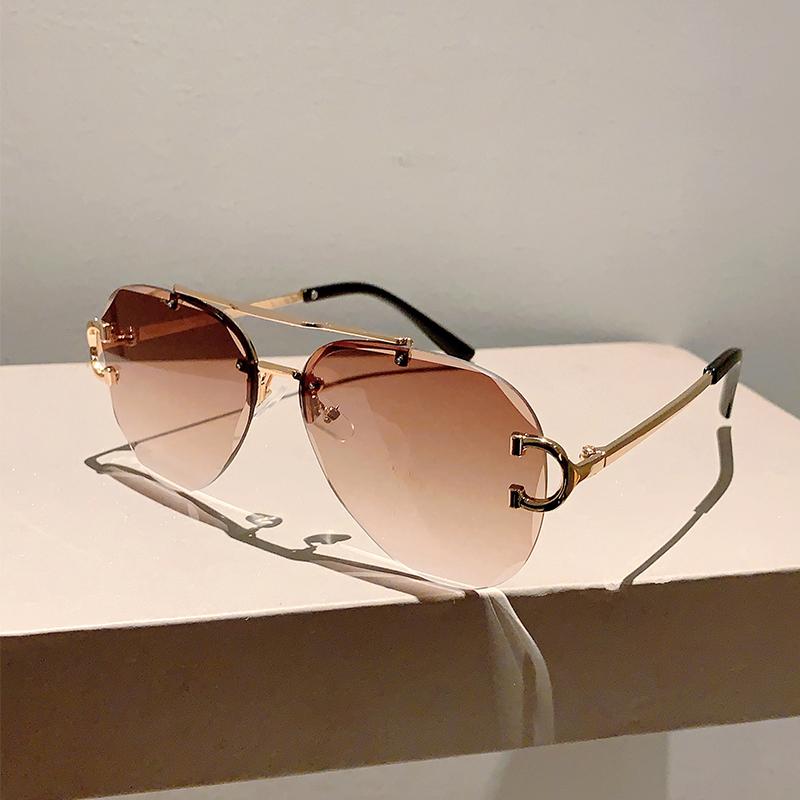 Vintage Rimless Sunglasses Men Classic Double Bridge Pilot Gradient Sun Glasses Women Stylish Trendy Brand Design Shades