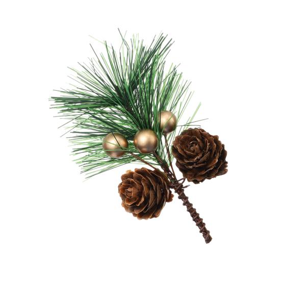 10 Pcs Artificial Pine Pick Mini Pine Needles Branches with Gold Berry Small Pinecones Stems for Holiday Crafts Christmas Tree DIY Garland Wreath