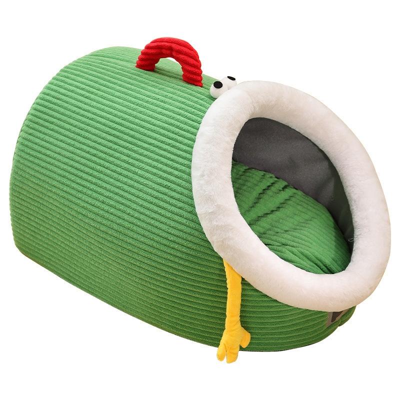 Warm Green Portable Cat Bed Plush Four Seasons Nest Cozy Home Corner For Cats And Small Dogs Christmas Gift For Pet Owners