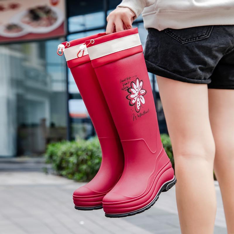 New fashionable women's high tube bundle rain shoes printed winter cotton warm women's water boots outdoor kitchen work shoes