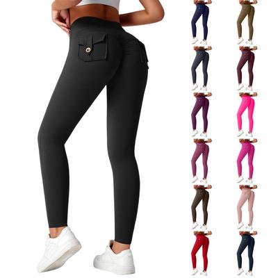 Women's Fashion Pocket Fitness Yoga Pants High Waist Hip Scrub Elastic Running Tight Sports Fitness Pants