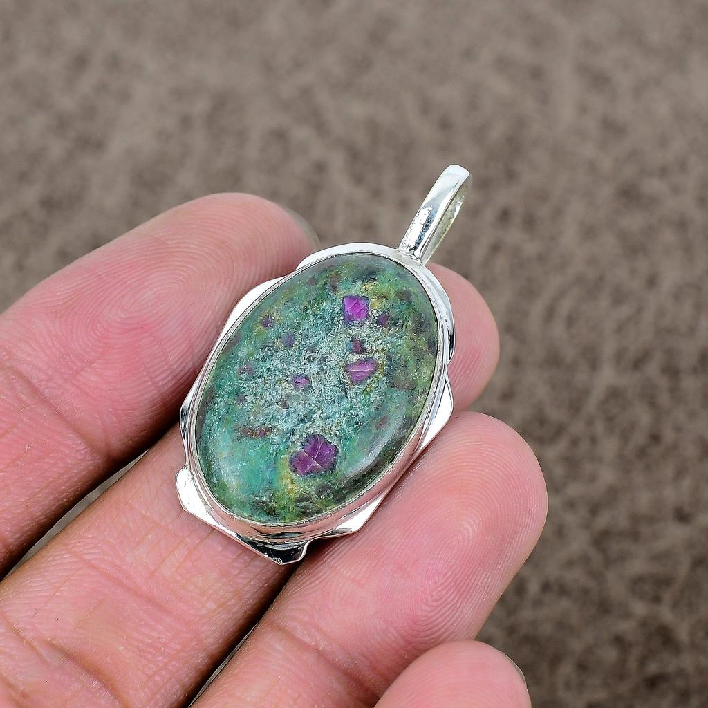 Ruby Fuchsite Gemstone Handmade 925 Sterling Silver Jewelry Pendant 1.77" KKG-365