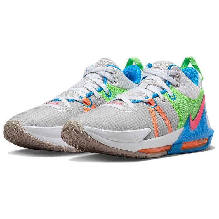 Nike LeBron Witness 7 Grey Fog Multi-Color Men Sneakers Cobblestone Laser-Blue Hyper-Pink DM1123-003