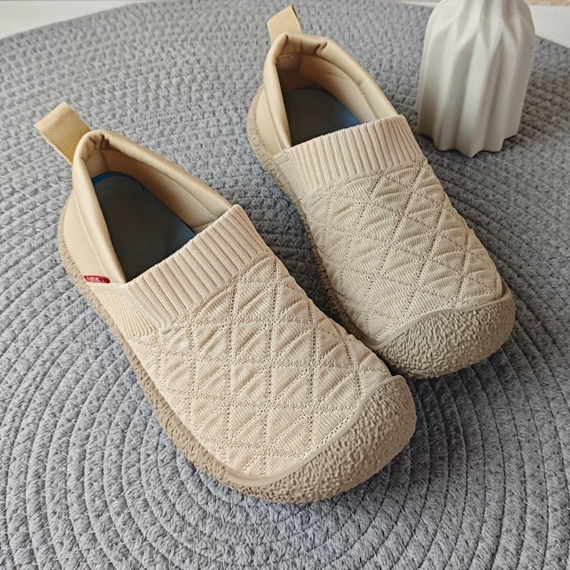 Women's Elegant Slip-On Shoes - Breathable Mesh & Soft Rubber Sole, All-Season Comfort, Beige Casual Shoes with Round Toe for Casual Attire