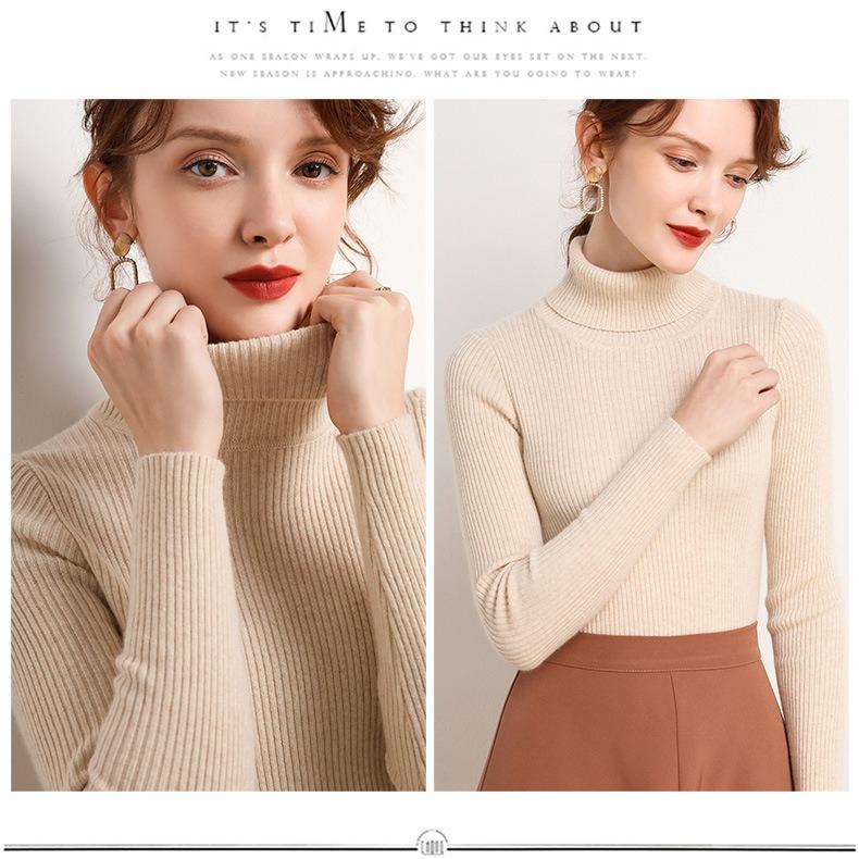 WomenTurtleneck Sweater Autumn Winter Slim Fit Pullover Tight Stretch Knit Base Shirt Long Sleeve Simple Pullover Knit Top