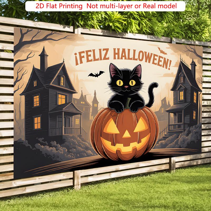 Party Backdrop Halloween Black Flat Spooky Pumpkin Jack Lantern Haunted Houses Event Photo Background Party Decor